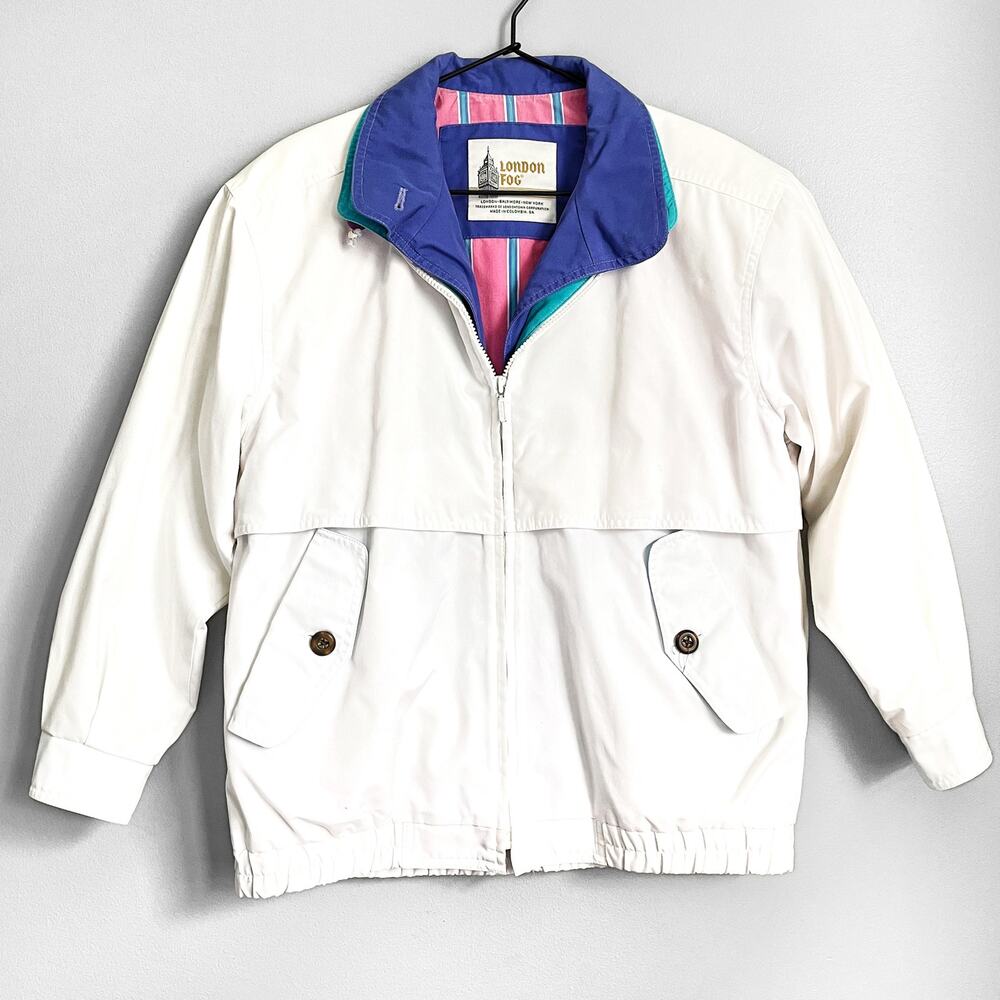 Vintage London Fog White/Purple Windbreaker, Extra Small